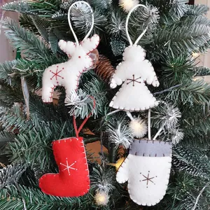 Set of 4 felt Christmas ornaments including reindeer and angel for tree decoration