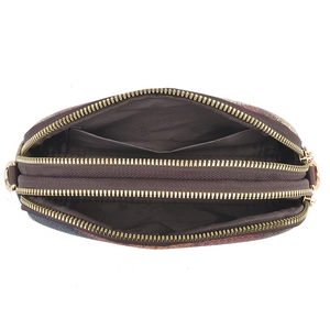 Retro multi-color patchwork crossbody bag with three zipper compartments and floral print