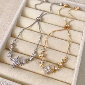 Elegant gold and silver star bracelets with shimmering cubic zirconia and adjustable chain
