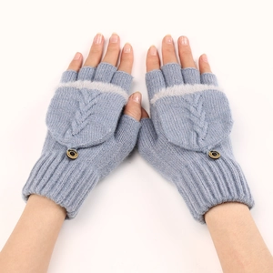 Guanti da Donna Inverno Treccia Ribaltabile Senza Dita Caldi Moffole in Acrilico Con Bottone Per Uso Quotidiano All'aperto