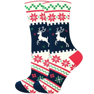Chaussettes de Noël avec motifs de renne et flocon de neige en maille bleu foncé
