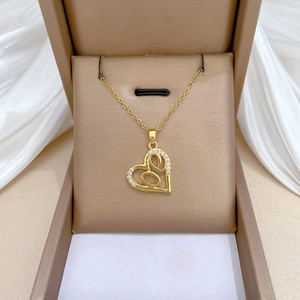 Hollow Heart Pendant Necklace Stainless Steel Chain Copper Micro Paved Zircon Gold Plated Fashion Jewelry For Women