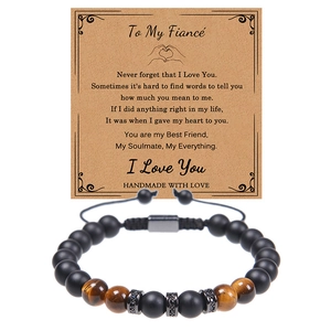 Tiger eye and matte agate beaded bracelet for men on a sentimental message card