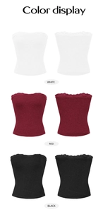Detailed color display of Y2K strapless tube tops in white, red and black variants