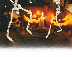 Detailed view of adjustable skeleton leg joints for Halloween garden party decorations
