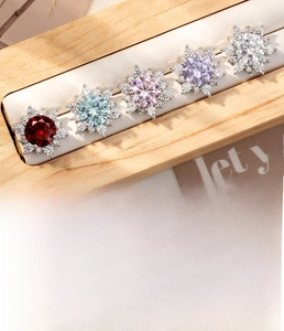 Detailed view of titanium steel snowflake cartilage studs with colorful zircon centers