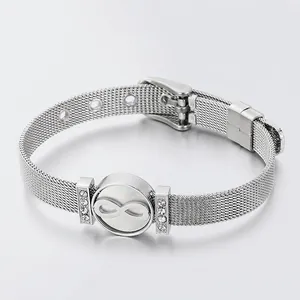 Stainless Steel Mesh Band Bracelet Adjustable Watch Strap Style With Rhinestone Charms Fashion Jewelry For Women