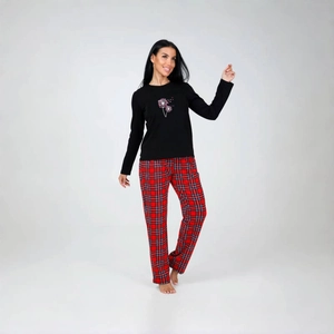 Pigiama Donna Top A Maniche Lunghe E Pantaloni A Quadri Stampa Cuore Tartan Poliestere Spandex Abbigliamento Da Casa