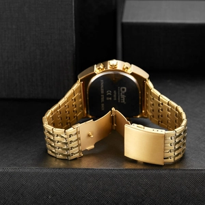 Close-up of the stainless steel back of the Oulm HP8315 gold watch with engraved model number