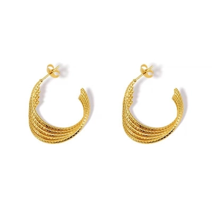 Elegant 18k gold plated U-shaped stainless steel earrings with textured leaf design