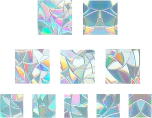 Detailed macro view of 10-piece holographic rainbow window film with geometric mosaic textures