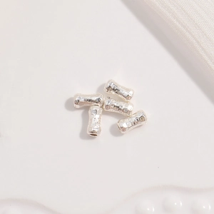 S925 sterling silver irregular hammered bamboo cylinder beads for jewelry making