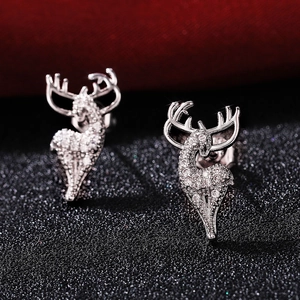 Elegant reindeer silver stud earrings with sparkling crystals for a festive holiday look