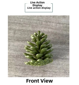 Detailed top view of a realistic green artificial pine cone and succulent head decor
