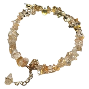 Natural irregular yellow citrine beaded bracelet with gold extension chain for women