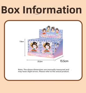 Detailed dimension guide for Tang Niu themed blind box display case with 3D size markings