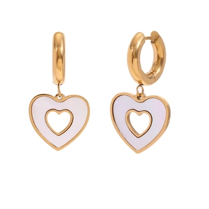 Chic 18K gold plated stainless steel hoop earrings with hollow heart flower pendants
