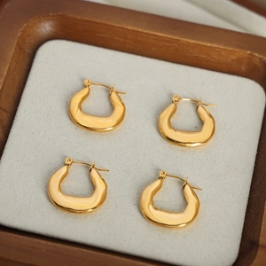 Minimalist gold-plated stainless steel geometric U-shaped hoop earrings for women