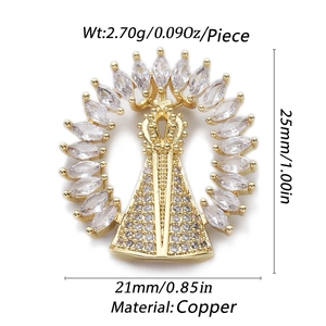 Pendentif en cuivre doré avec couronne et zircons cubiques, hauteur 25mm chic