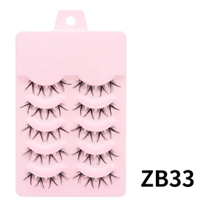 Detail view of model ZB33 natural false eyelashes in a pink 5-pair pack set