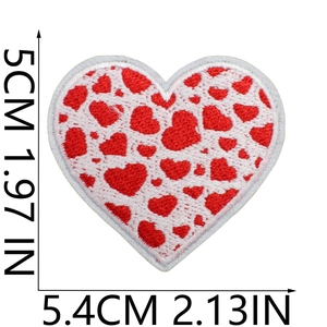 Detailed view of red embroidered heart patch showing exact dimensions 5cm x 5.4cm