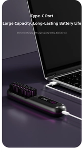 Cordless hair straightener brush featuring Type-C charging port and 200°C digital display
