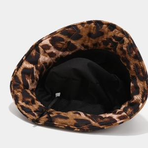 Vintage leopard print padded bucket hat featuring adjustable inner ties and soft lining