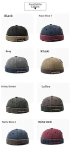 Detail view of multi-color vintage washed miki hats with devifon label in 8-color grid layout