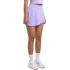 Detail view of purple pleated tennis skirt with side pockets and built-in shorts