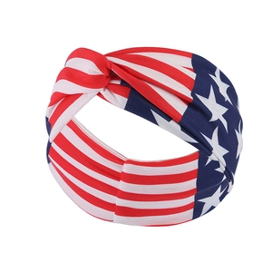 Independence Day US flag sports headband with red white stripes and stars for yoga
