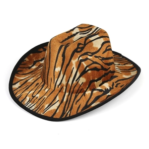 Tiger Pattern Zebra Print Cowboy Hat Polyester Faux Suede Wide Brim Outdoor Western Style Fashion Accessories For Adults