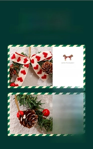 Detail of Christmas wreath with knitted bows, natural pine cones, and red berries decor