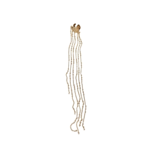 Elegant gold long tassel ear cuff with C-shaped clip and multiple hanging metal chains