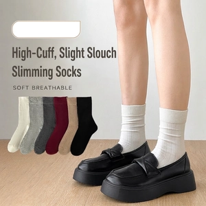 Mid-Calf Slouch Socks Combed Cotton Ribbed Knit Breathable Solid Color Casual For Women