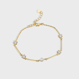 Elegant Gold Plated Brass Bracelet Marquise And Round Zircon Stones Thin Chain Jewelry For Women Adjustable Luxury