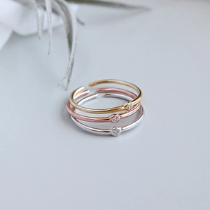 Minimalist S925 silver adjustable rings set with zircon in gold, rose gold and silver