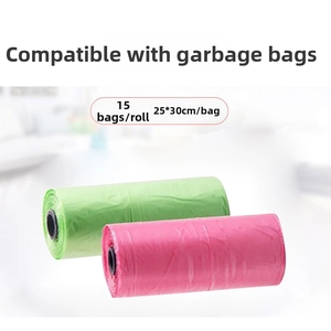 Two rolls of 15-piece mini plastic trash bags in pink and green, size 25x30 cm each