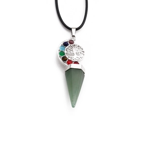 Tree of Life Chakra necklace with healing crystal pendant and black cord chain