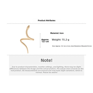 Detailed size and material specs for the golden twisted snake bracelet showing dimensions