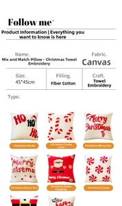 Detailed specs for 45x45cm canvas Christmas pillows with towel embroidery and down cotton
