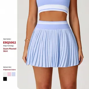 Women High Waist Pleated Tennis Skirt Athletic Sport Skort With Contrast Striped Waistband Anti Exposure Bottom For Workout