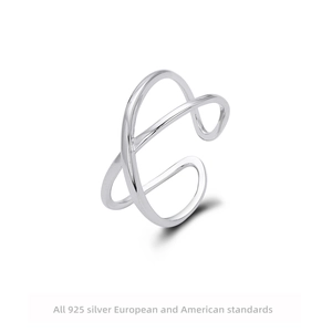 925 Sterling Silver Cross Over Open Ring Adjustable Minimalist Double Layer Geometric Jewelry For Women