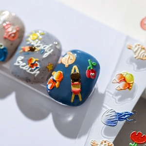 3D embossed nail art stickers with beach summer ocean theme featuring marine life