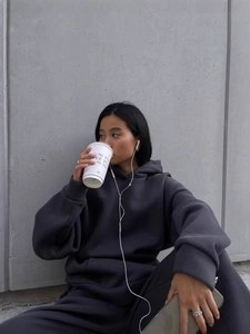 Women Oversized Hoodie And Sweatpants Tracksuit Solid Color Casual Sports Loungewear Polyester Cotton Blend