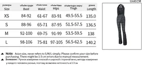 Size chart for lace jumpsuit featuring bust, waist, hips, and length in centimeters