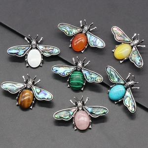 Vintage Bee Brooch Pendant Dual Use Alloy Inlaid Abalone Shell Natural Gemstone Animal Jewelry Accessory For Women