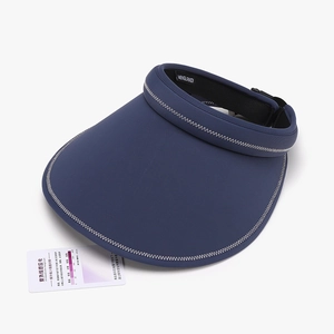 Navy blue UV protection sun visor hat with wide brim and zigzag silver stitching