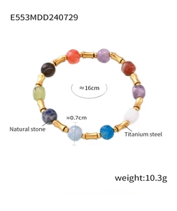 Detail of bohemian natural stone beads and titanium steel gold plated bracelet dimensions