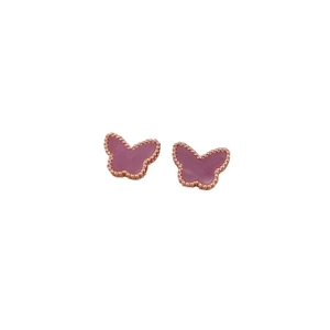Exquisite rose gold butterfly stud earrings with purple inlay and zircon floral details