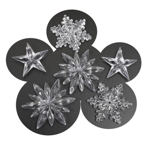 Transparent acrylic Christmas ornaments including snowflake and star shaped pendants